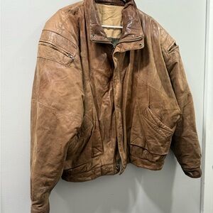 Brown genuine leather vintage jacket bomber style size L men’s suede mirage
